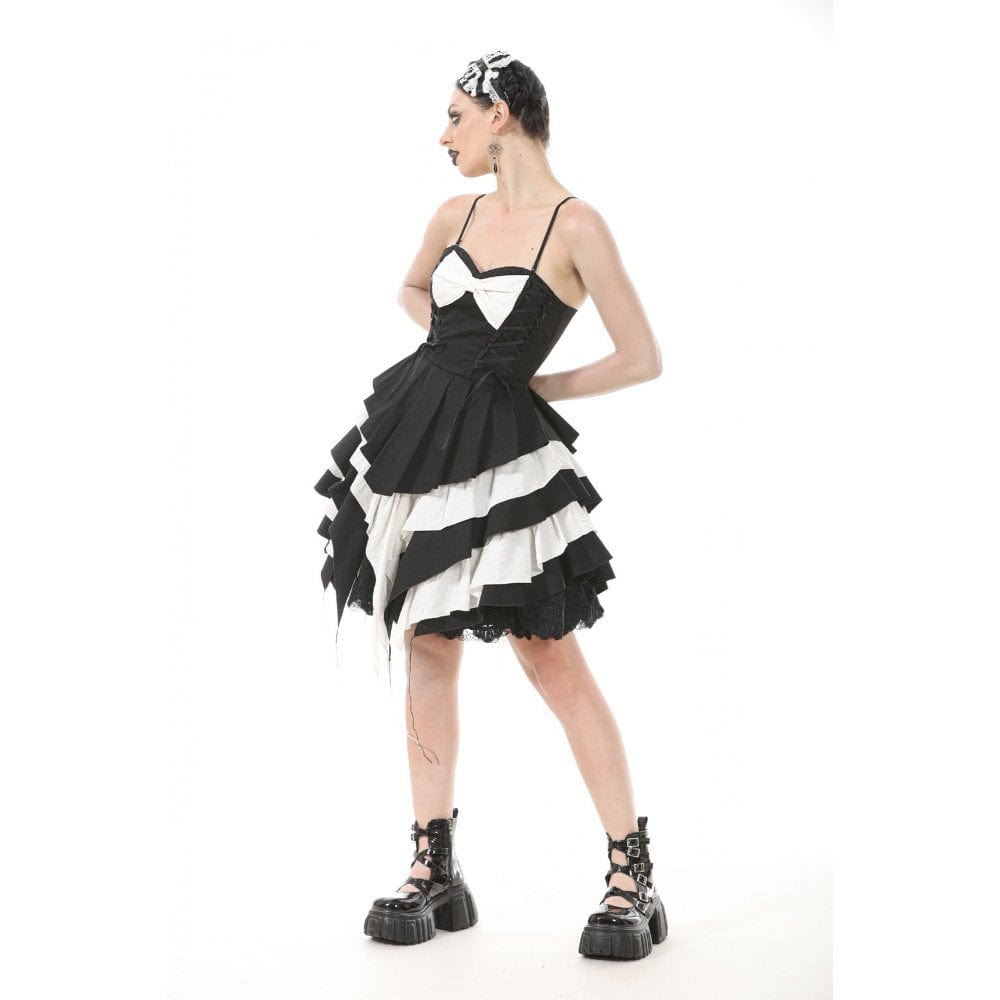 Darkinlove Women's Gothic Lolita Bowknot Contrast Color Slip Dress