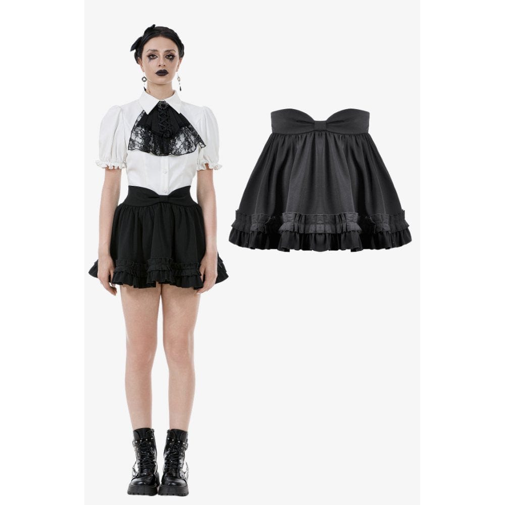 Darkinlove Women's Gothic Lolita Bowknot Waist Short Pleated Skirt