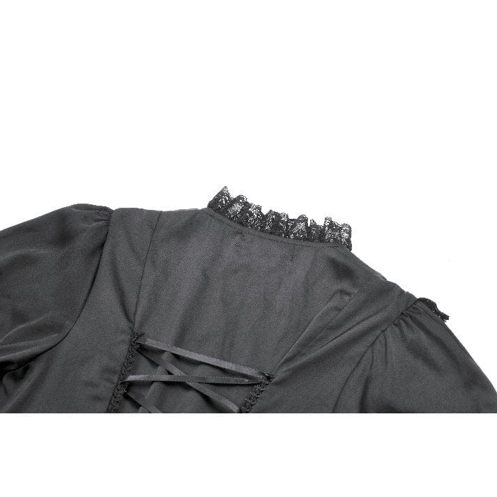 Darkinlove Women's Gothic Lolita Lacing-up Puff Sleeved Lace Dress