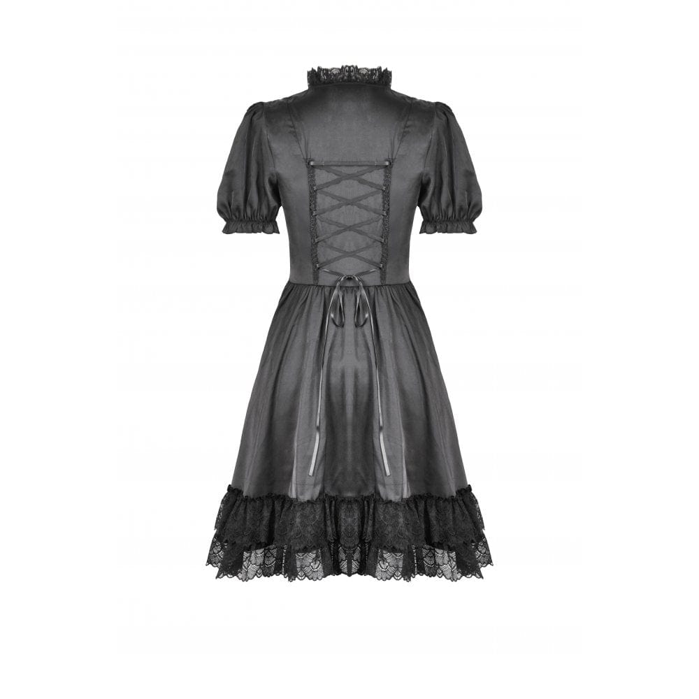 Darkinlove Women's Gothic Lolita Lacing-up Puff Sleeved Lace Dress