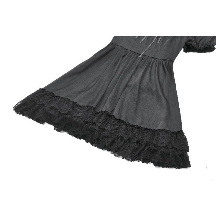 Darkinlove Women's Gothic Lolita Lacing-up Puff Sleeved Lace Dress