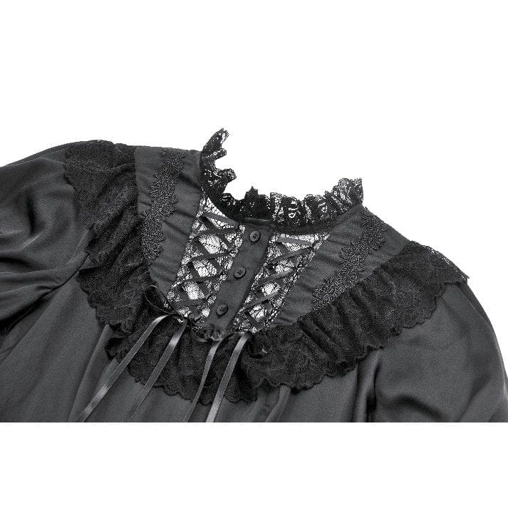 Darkinlove Women's Gothic Lolita Lacing-up Puff Sleeved Lace Dress