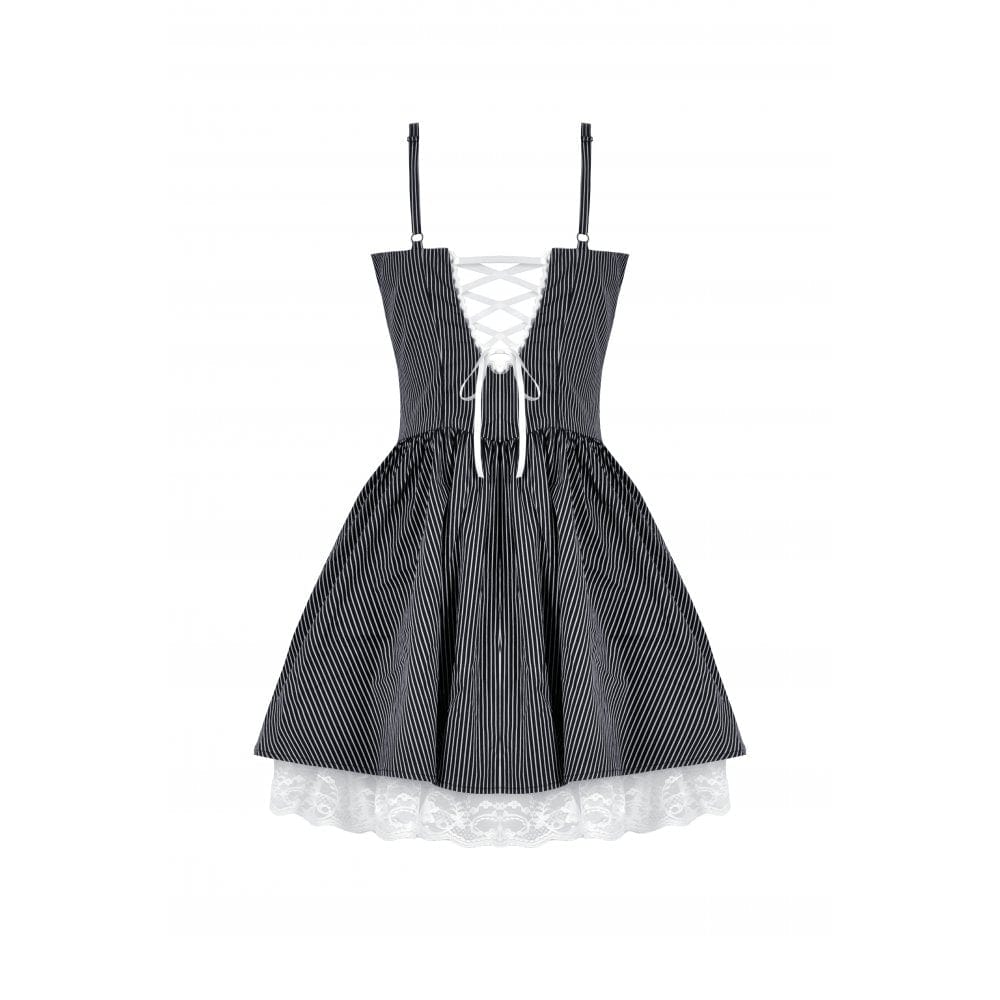 Darkinlove Women's Gothic Lolita Pinstriped Slip Dress