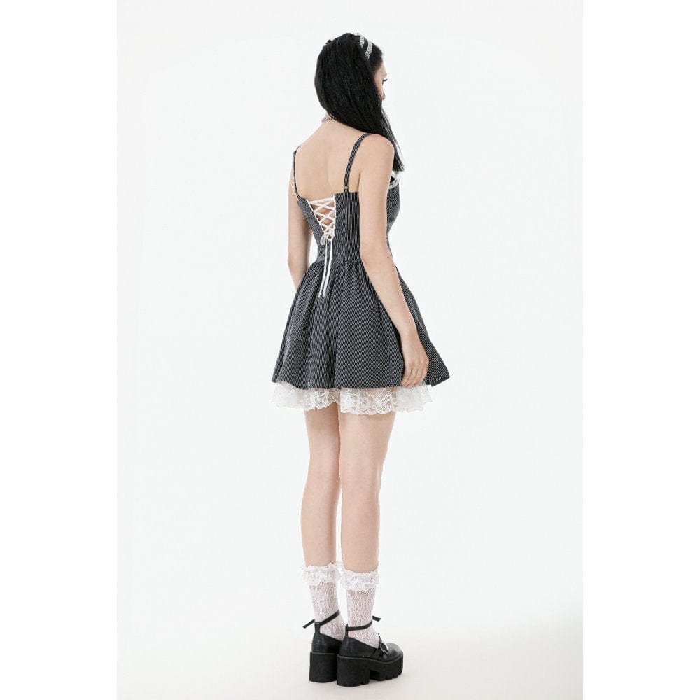 Darkinlove Women's Gothic Lolita Pinstriped Slip Dress