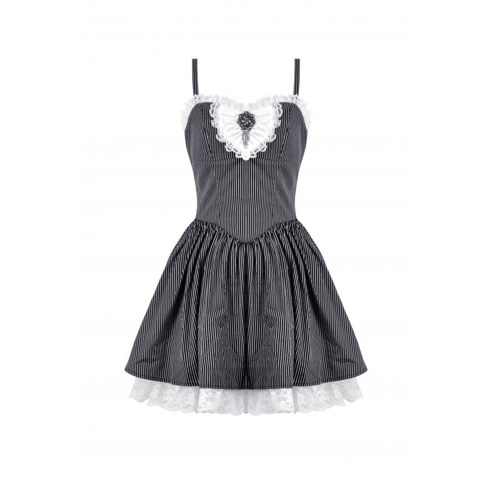 Darkinlove Women's Gothic Lolita Pinstriped Slip Dress