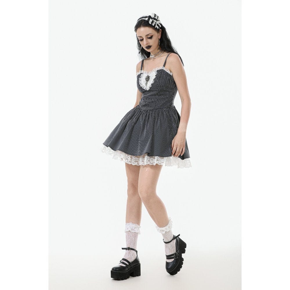 Darkinlove Women's Gothic Lolita Pinstriped Slip Dress