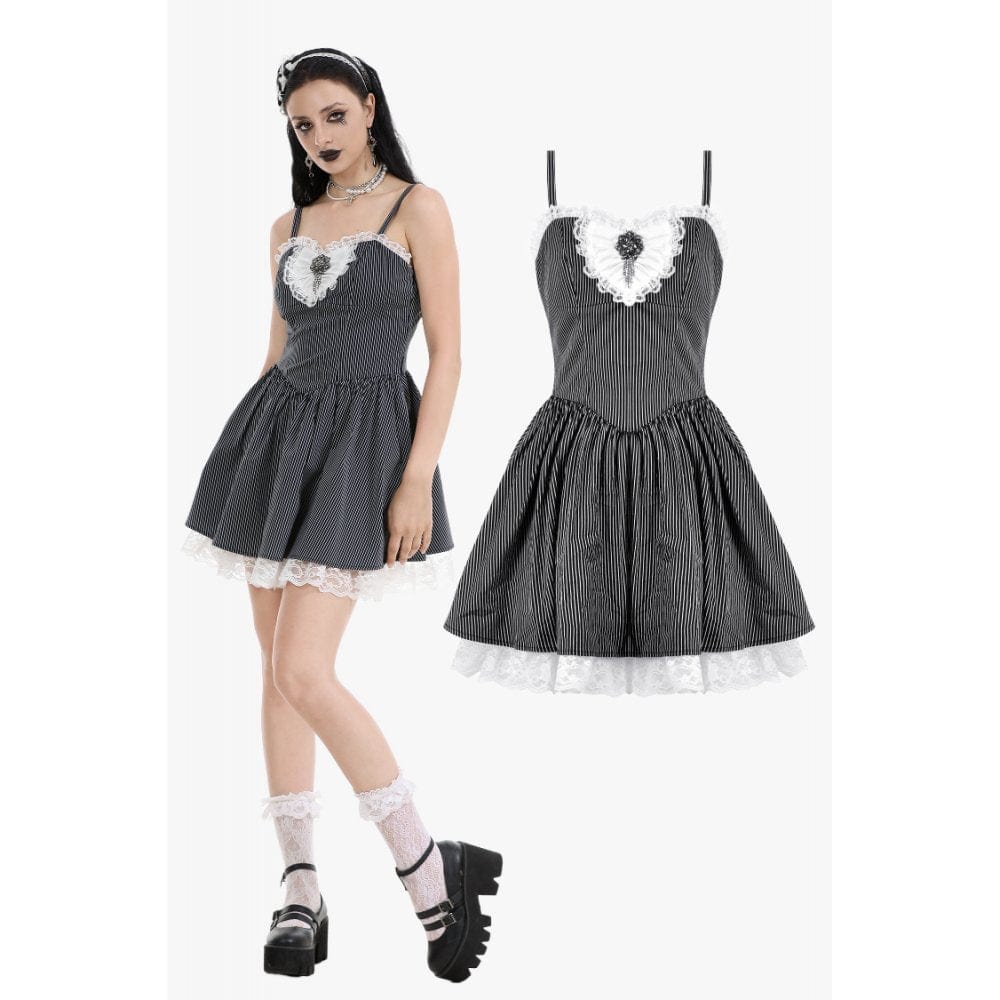 Darkinlove Women's Gothic Lolita Pinstriped Slip Dress