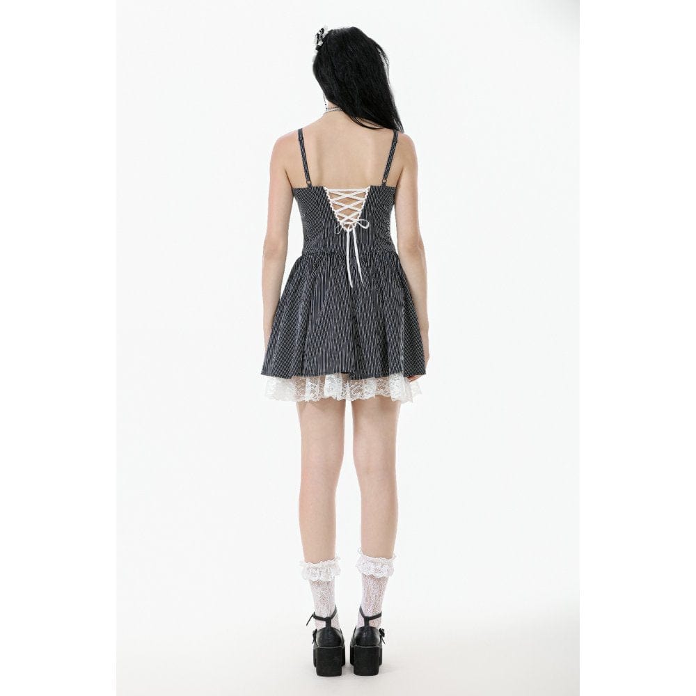 Darkinlove Women's Gothic Lolita Pinstriped Slip Dress
