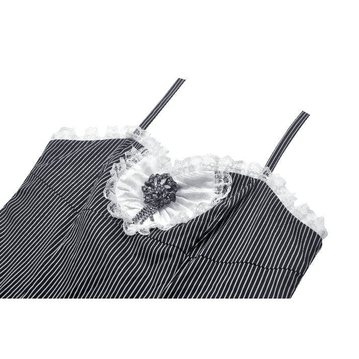 Darkinlove Women's Gothic Lolita Pinstriped Slip Dress