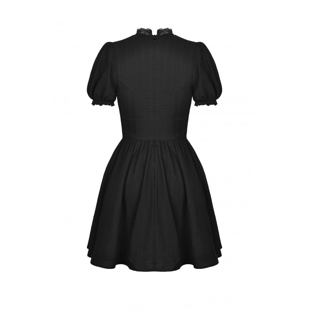 Darkinlove Women's Gothic Lolita Puff Sleeved Lace Doll Dress