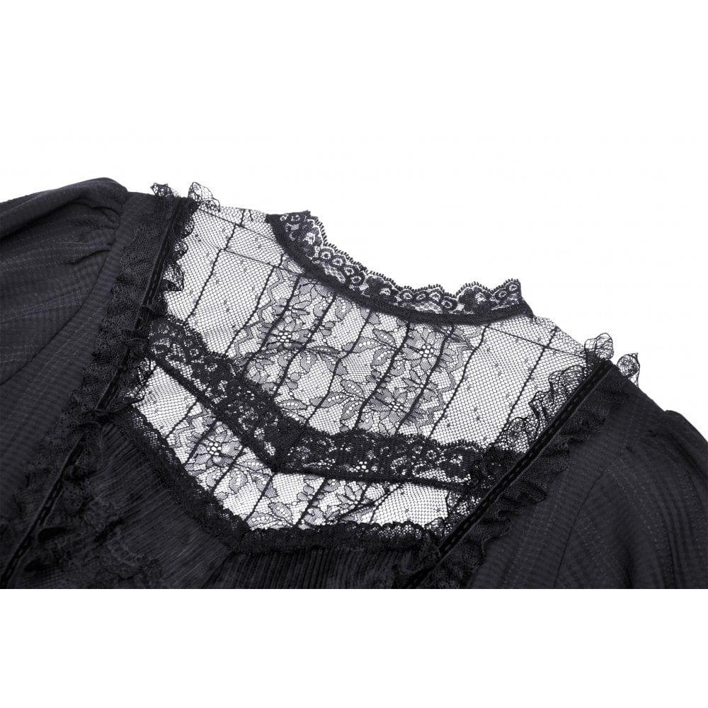 Darkinlove Women's Gothic Lolita Puff Sleeved Lace Doll Dress