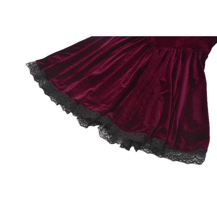 Darkinlove Women's Gothic Lolita Puff Sleeved Lace Velvet Dress