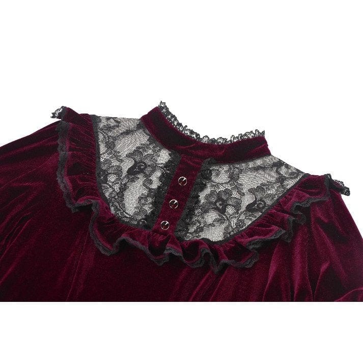 Darkinlove Women's Gothic Lolita Puff Sleeved Lace Velvet Dress