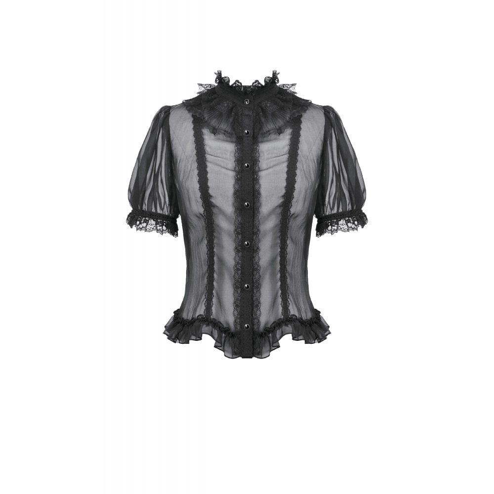 Darkinlove Women's Gothic Mesh Sheer Ruffled Short Sleeved Shirt