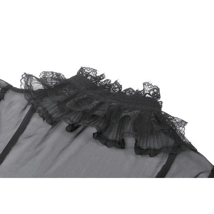 Darkinlove Women's Gothic Mesh Sheer Ruffled Short Sleeved Shirt