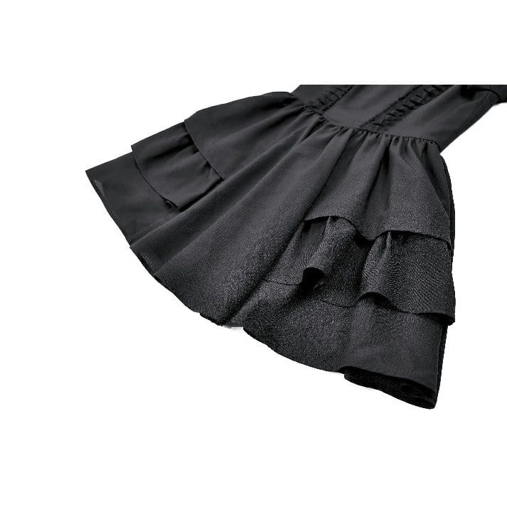 Darkinlove Women's Gothic Mesh Splice Mock Neck Layered Hem Puff Sleeve Short Dress