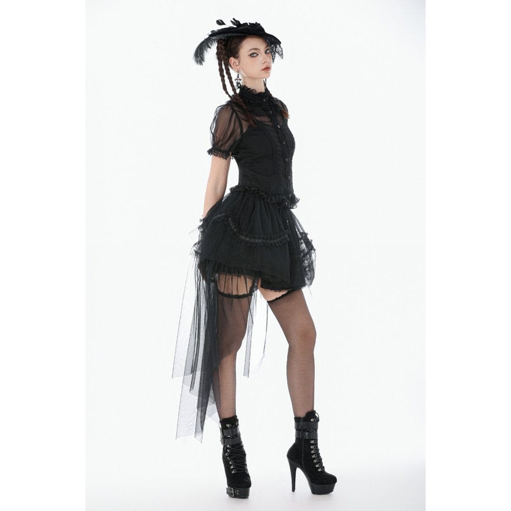 Darkinlove Women's Gothic Mesh Tailed Lace Pleated Skirt