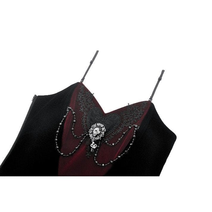 Darkinlove Women's Gothic Metal Chain Contrast Color Velvet Overbust Corset