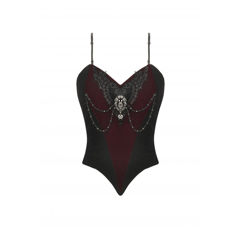 Darkinlove Women's Gothic Metal Chain Contrast Color Velvet Overbust Corset