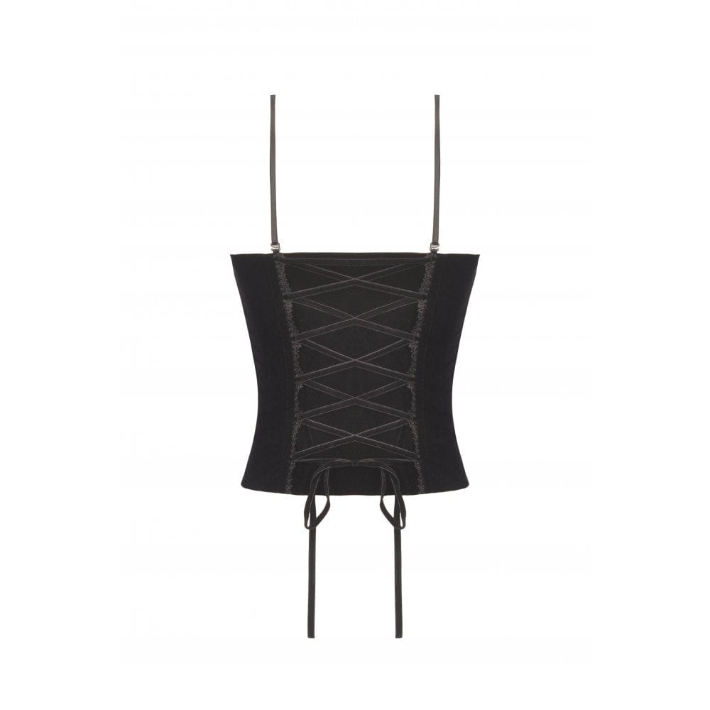 Darkinlove Women's Gothic Metal Chain Contrast Color Velvet Overbust Corset