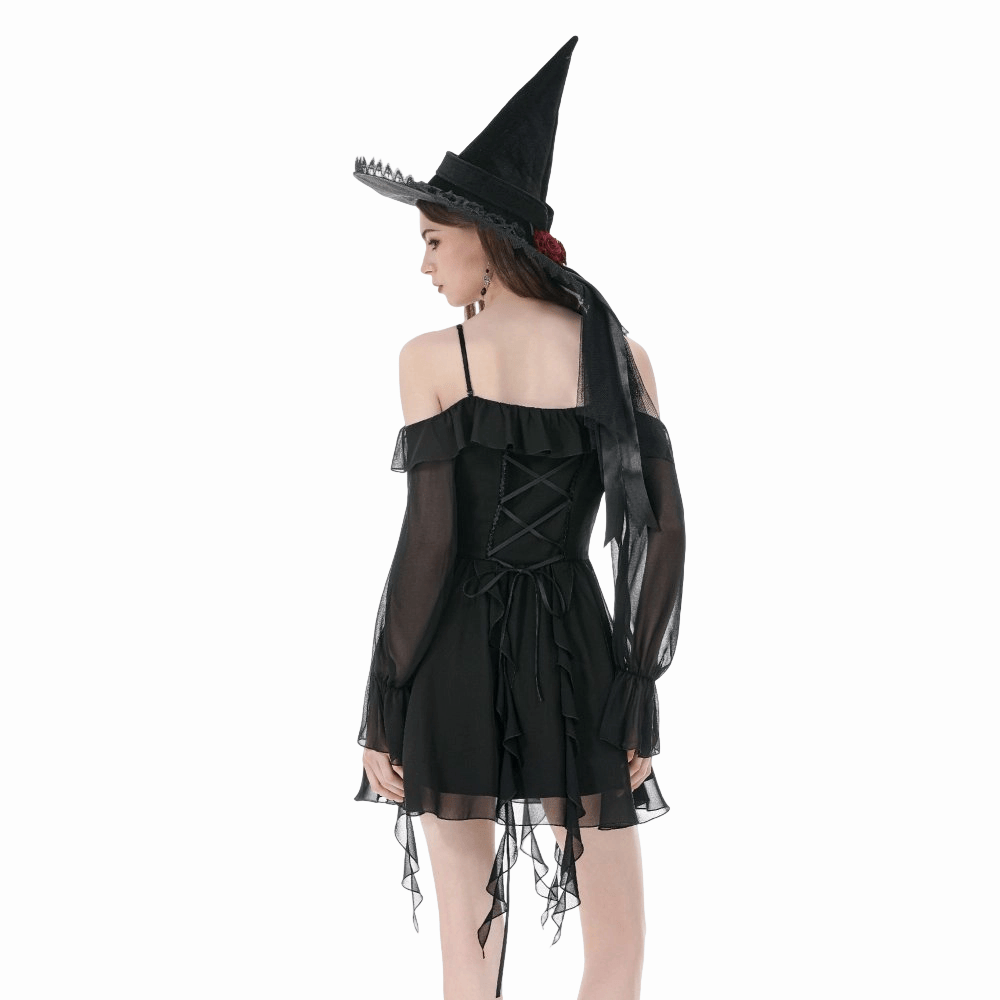 Darkinlove Women's Gothic Moon Layered Ruffled Off Shoulder Slip Dress