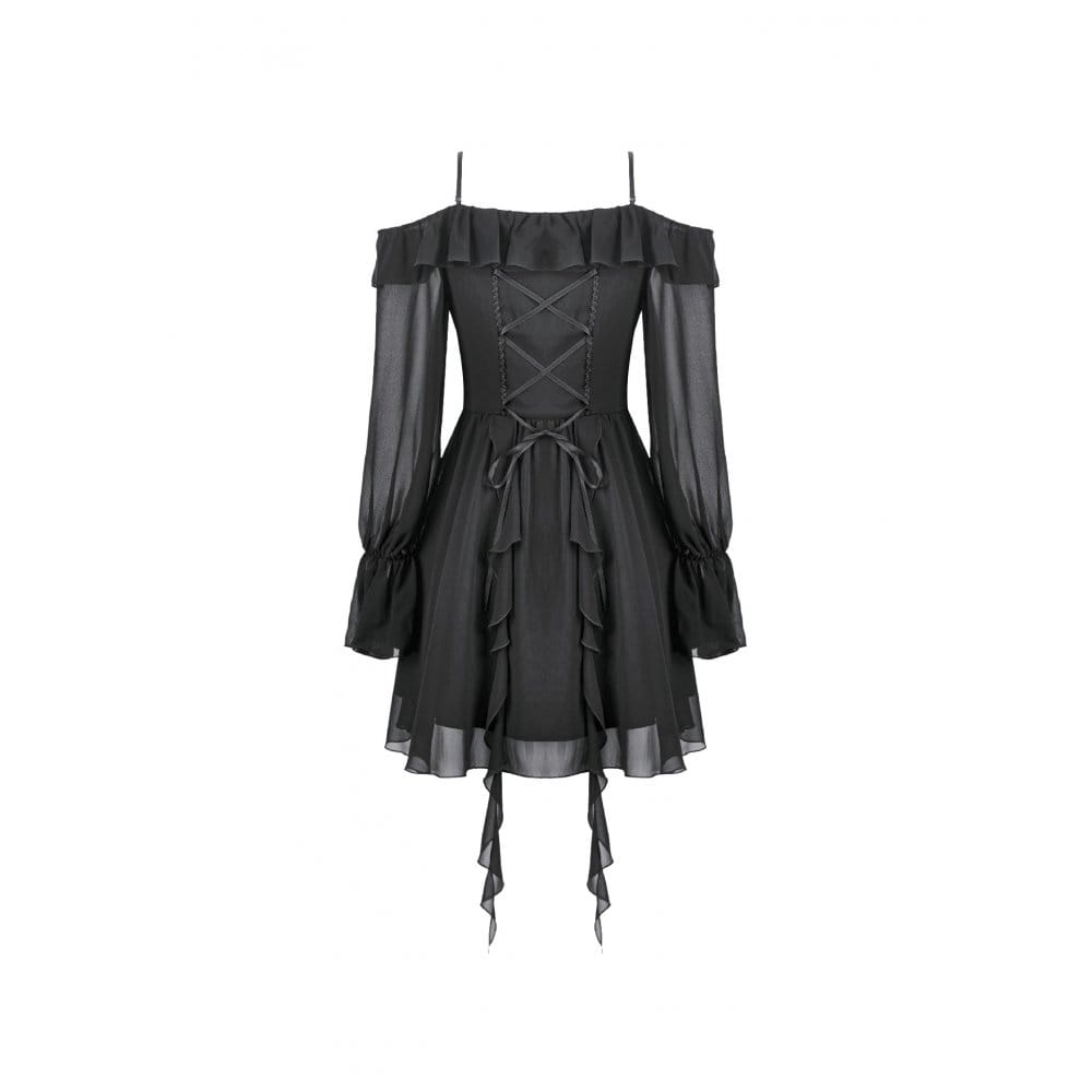 Darkinlove Women's Gothic Moon Layered Ruffled Off Shoulder Slip Dress