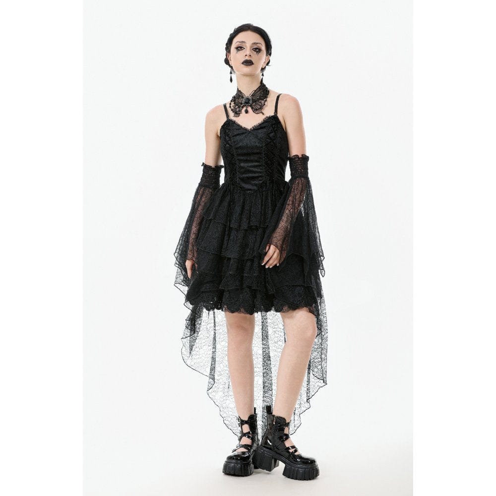 Darkinlove Women's Gothic Multi-Layered Lace Fishtail Slip Dress