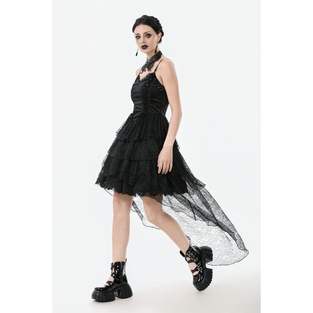 Darkinlove Women's Gothic Multi-Layered Lace Fishtail Slip Dress