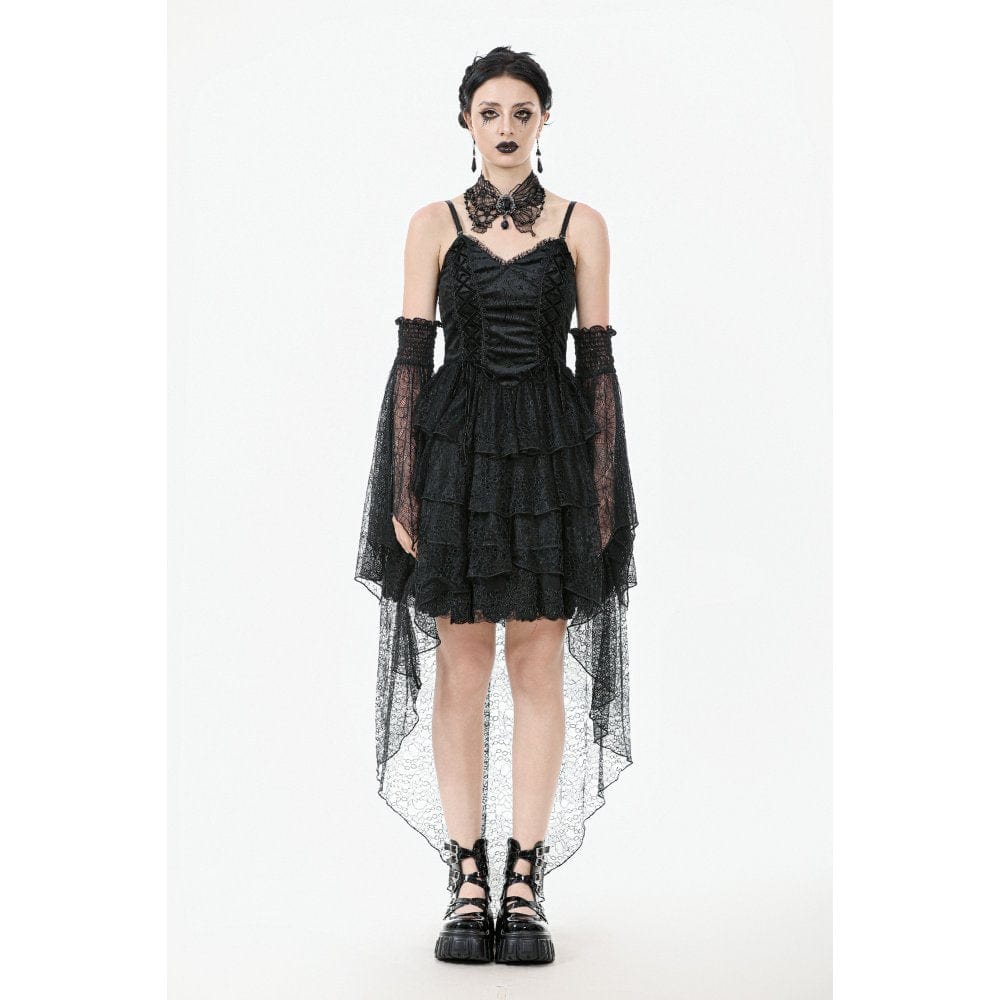 Darkinlove Women's Gothic Multi-Layered Lace Fishtail Slip Dress