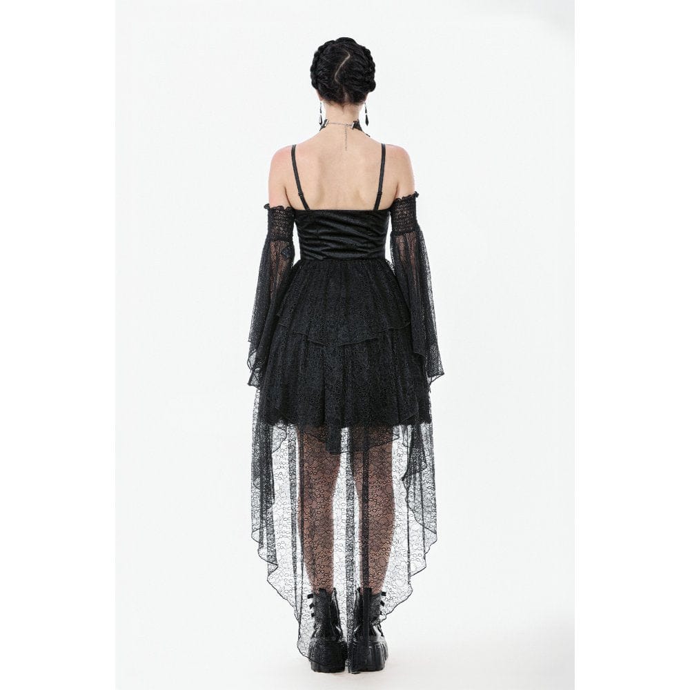 Darkinlove Women's Gothic Multi-Layered Lace Fishtail Slip Dress