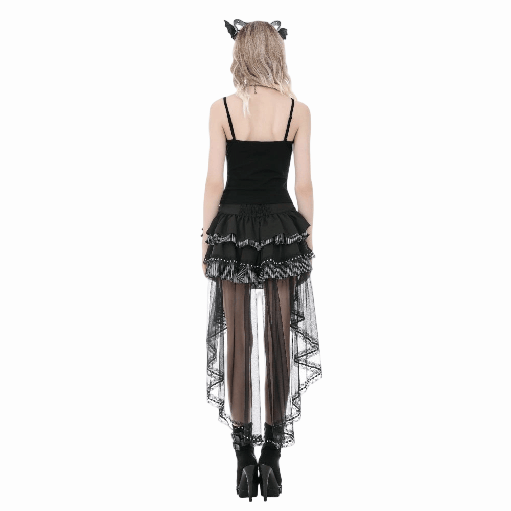 Darkinlove Women's Gothic Multilayer Buckle Straps Lace Patchwork Tank Top