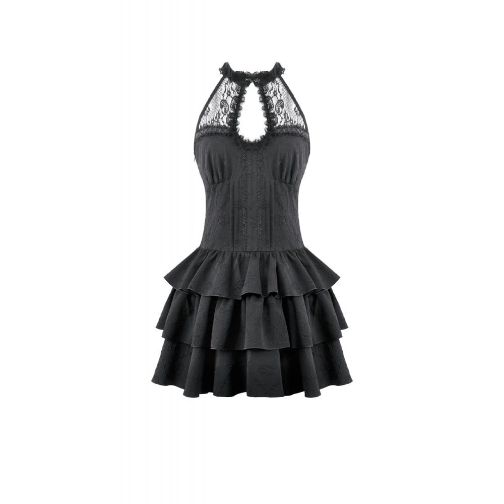 Darkinlove Women's Gothic Multilayer Ruffled Cutout Halter Dress