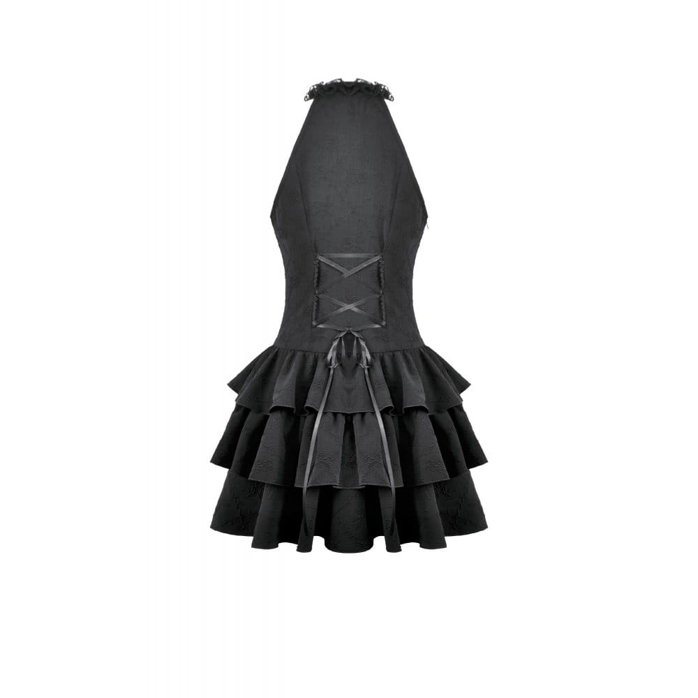 Darkinlove Women's Gothic Multilayer Ruffled Cutout Halter Dress