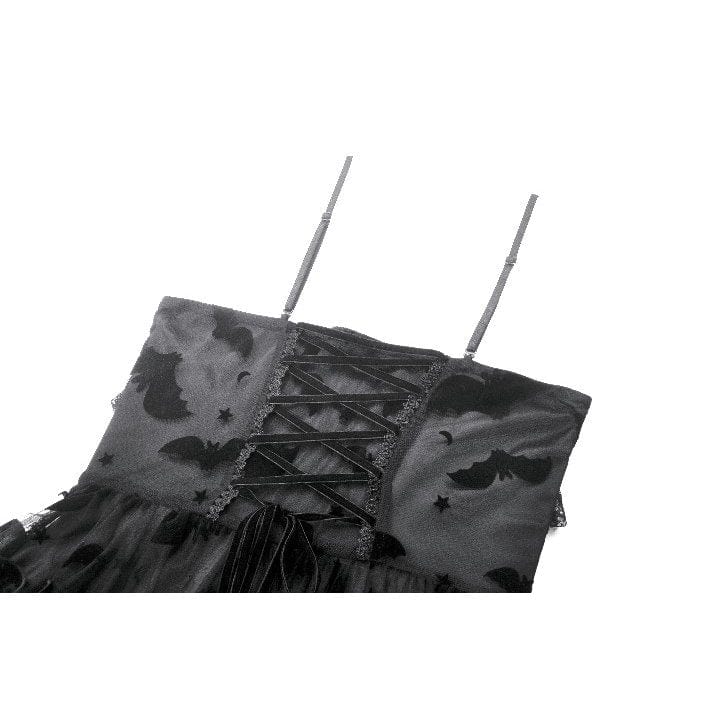 Darkinlove Women's Gothic Multilayer Ruffles Lace Velet Slip Dress