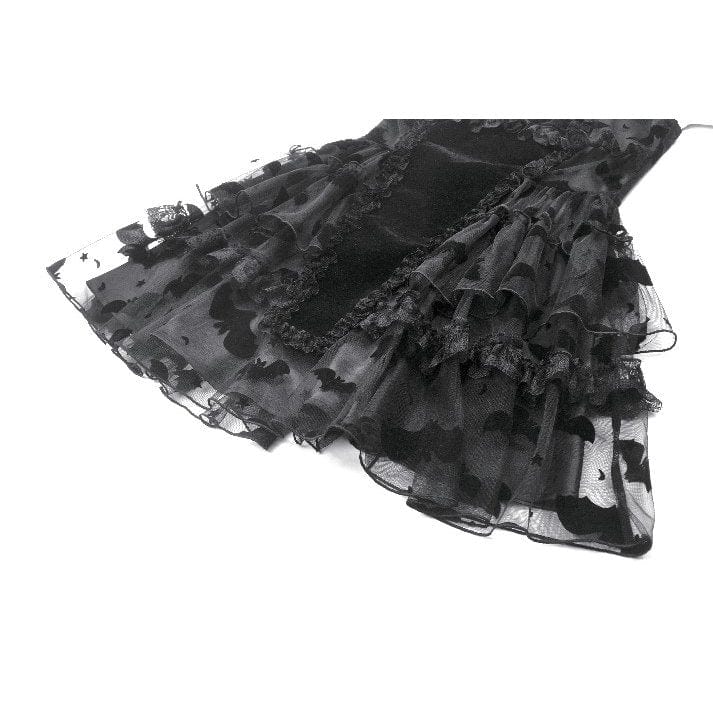 Darkinlove Women's Gothic Multilayer Ruffles Lace Velet Slip Dress