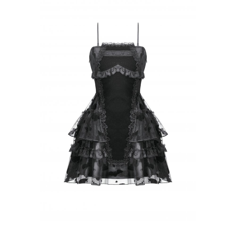 Darkinlove Women's Gothic Multilayer Ruffles Lace Velet Slip Dress