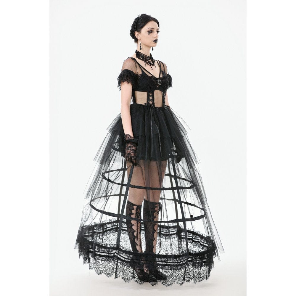 Darkinlove Women's Gothic Multilayer Sheer Mesh Dress