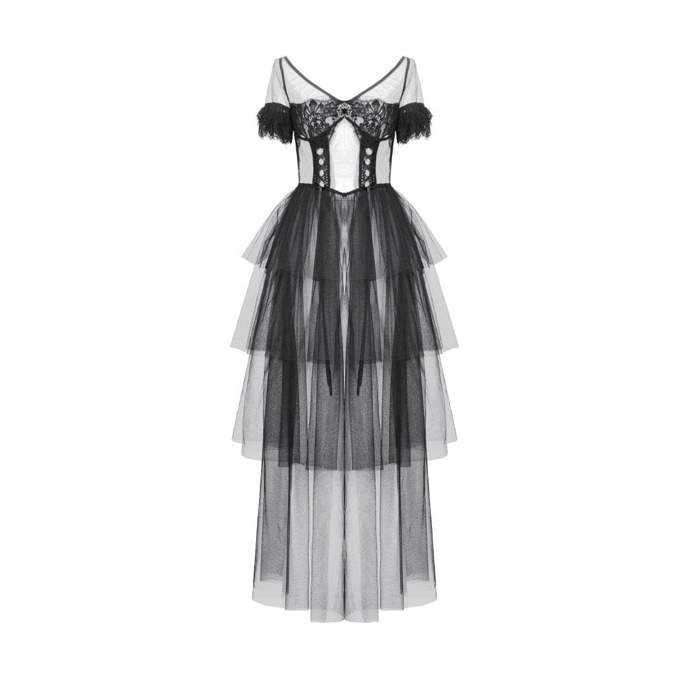 Darkinlove Women's Gothic Multilayer Sheer Mesh Dress