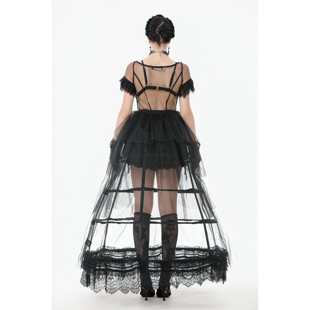 Darkinlove Women's Gothic Multilayer Sheer Mesh Dress