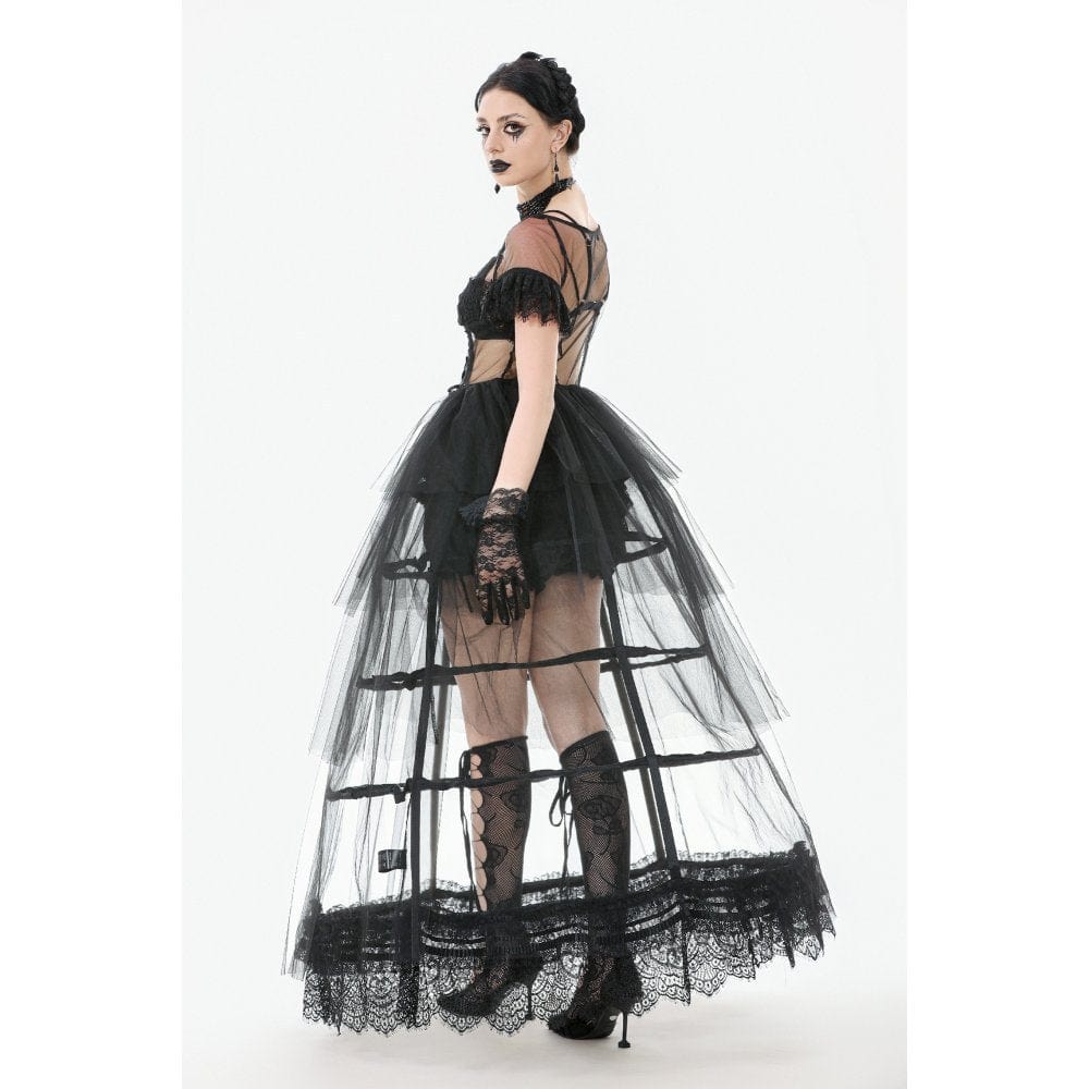 Darkinlove Women's Gothic Multilayer Sheer Mesh Dress