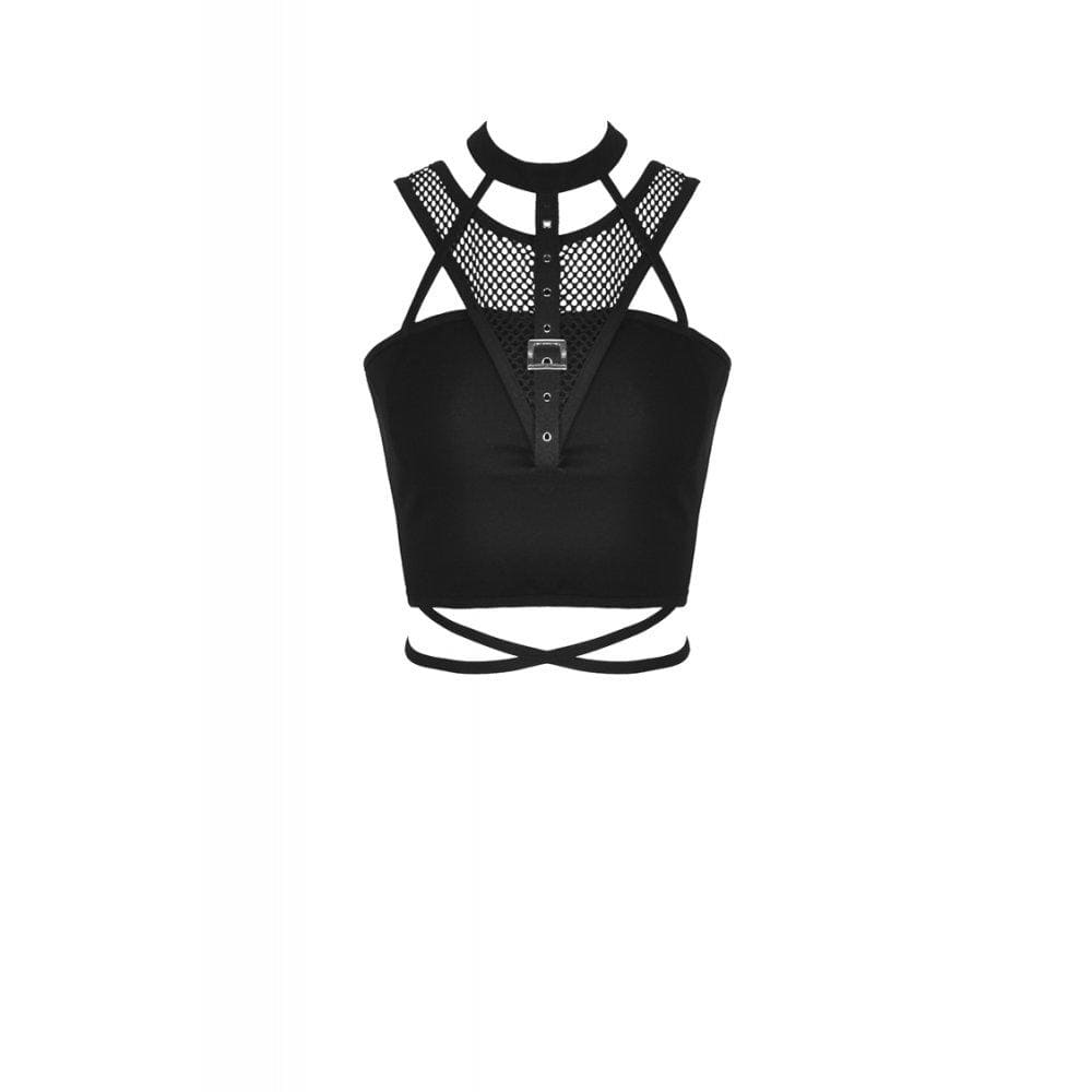 Darkinlove Women's Gothic Net Splicing Midriff-baring Tank Tops