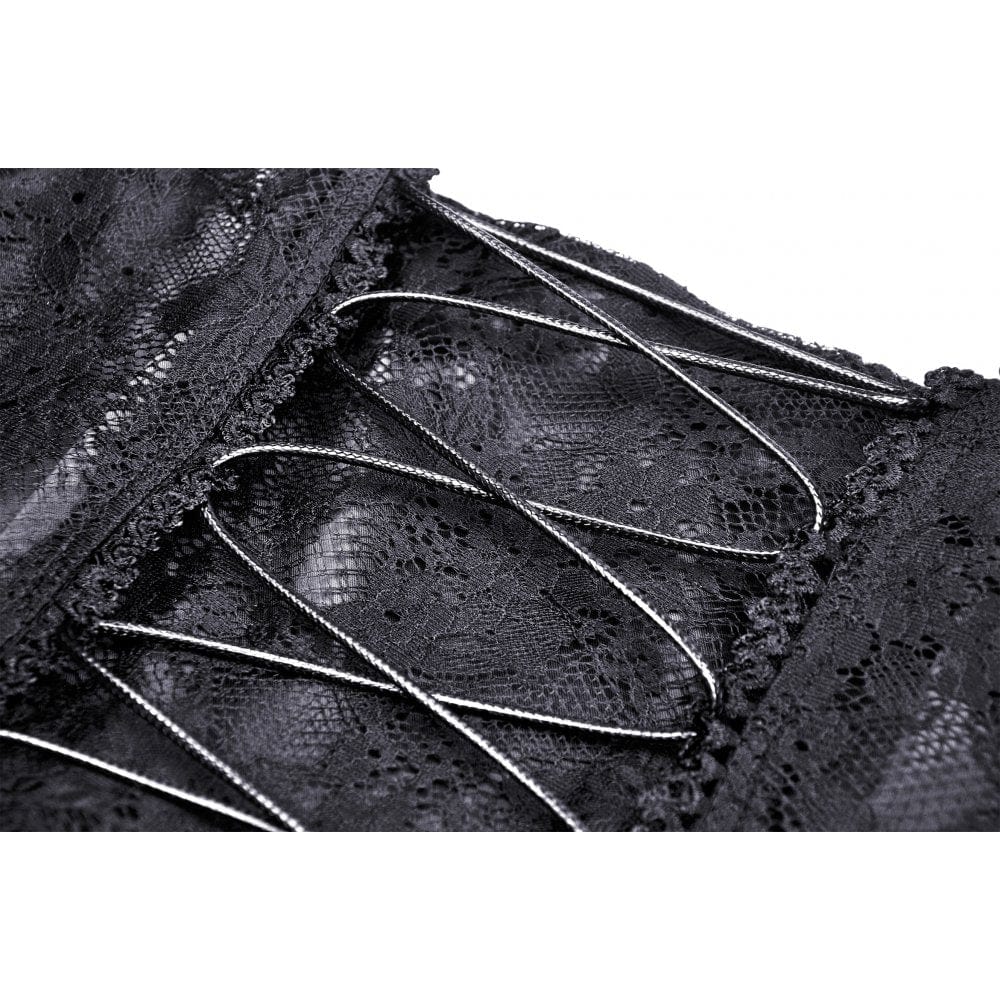 Darkinlove Women's Gothic Off Shoulder Dark Red Floral Lace Slip Dress