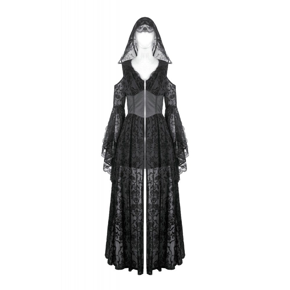 Darkinlove Women's Gothic Off-shoulder Flare Sleeved Hooded Maxi Dress Black