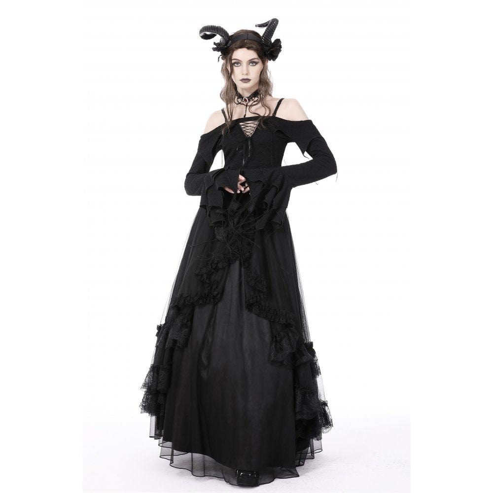 Darkinlove Women's Gothic Off Shoulder Flared Sleeved Crop Top