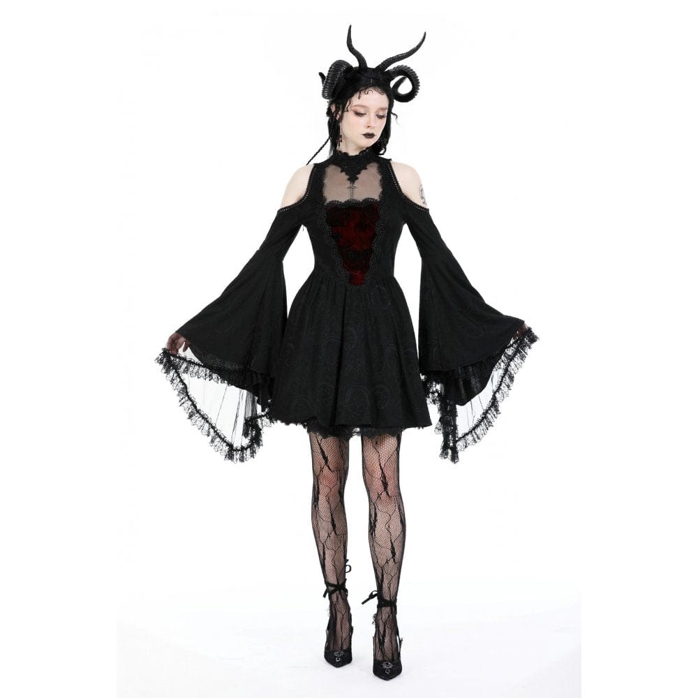 Darkinlove Women's Gothic Off Shoulder Lace Splice Dress