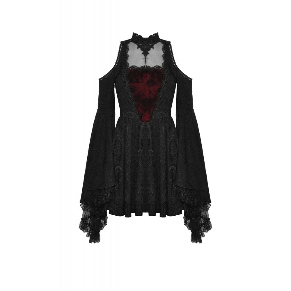 Darkinlove Women's Gothic Off Shoulder Lace Splice Dress