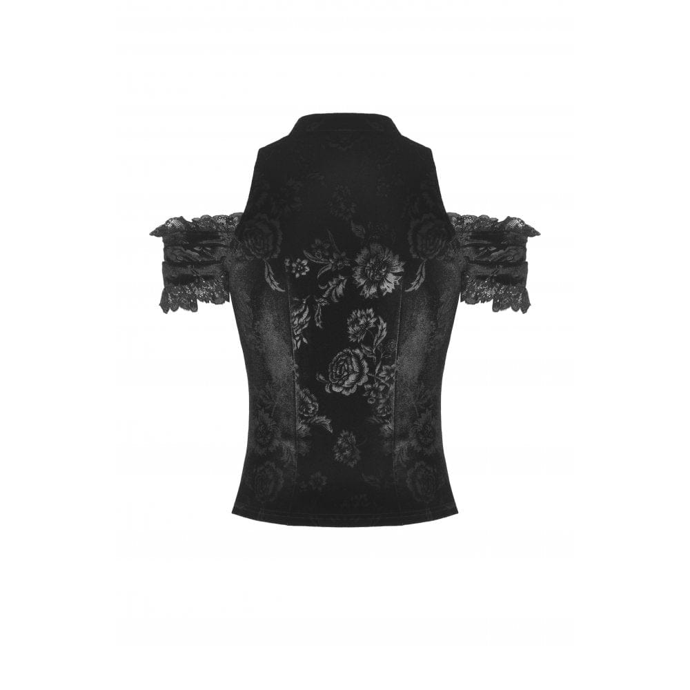 Darkinlove Women's Gothic Off Shoulder Lace Splice Velvet Top