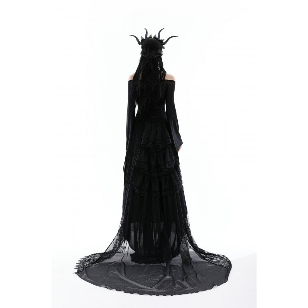 Darkinlove Women's Gothic Off Shoulder Lace-up Mesh Blouse