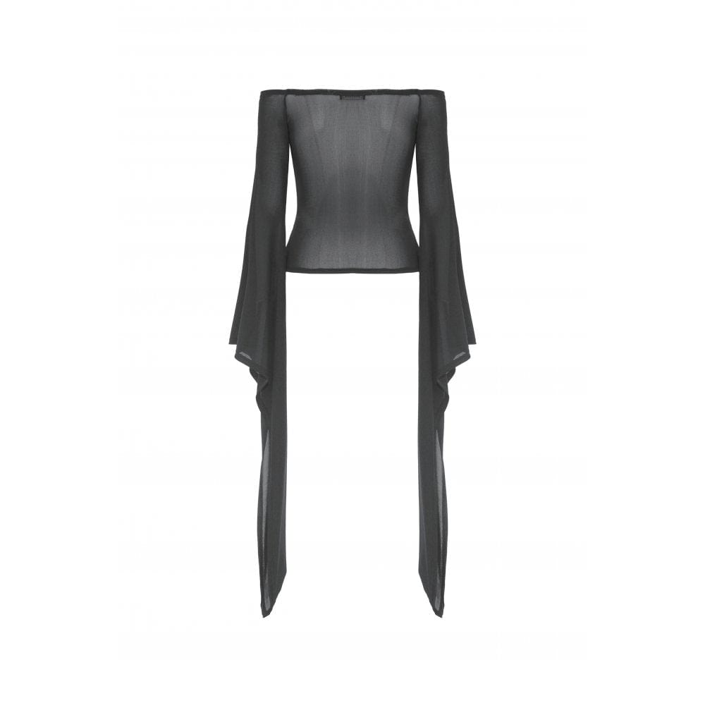 Darkinlove Women's Gothic Off Shoulder Lace-up Mesh Blouse