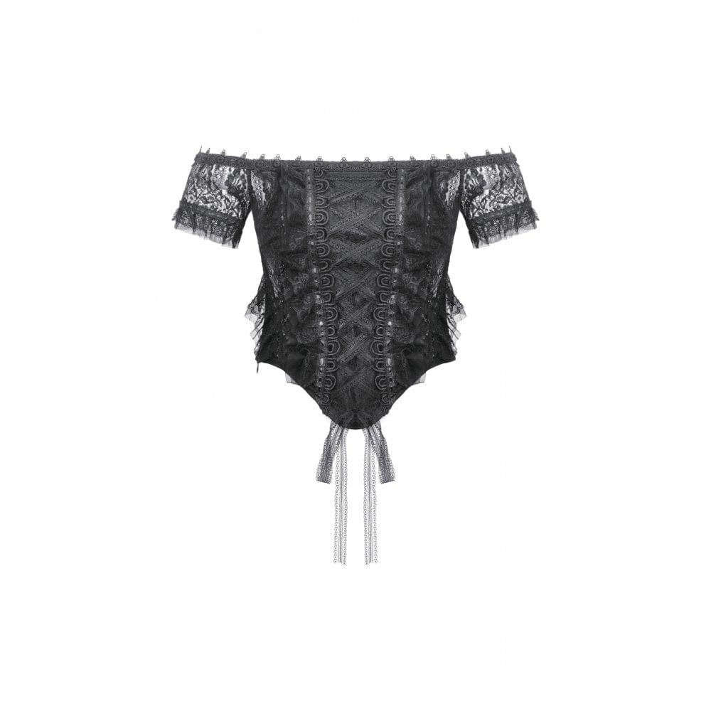 Darkinlove Women's Gothic Off Shoulder Ruffles Lace Top